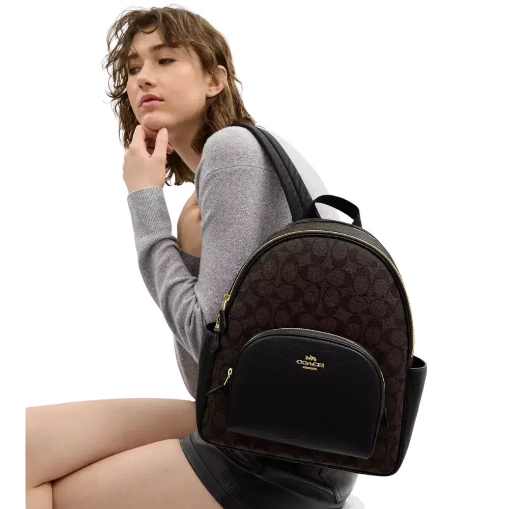 極美品✨希少品　COACH backpack リュック　PVC 大容量　レザー Coach Court Backpack In Signature Canvas Brown Black | Hype Fly India