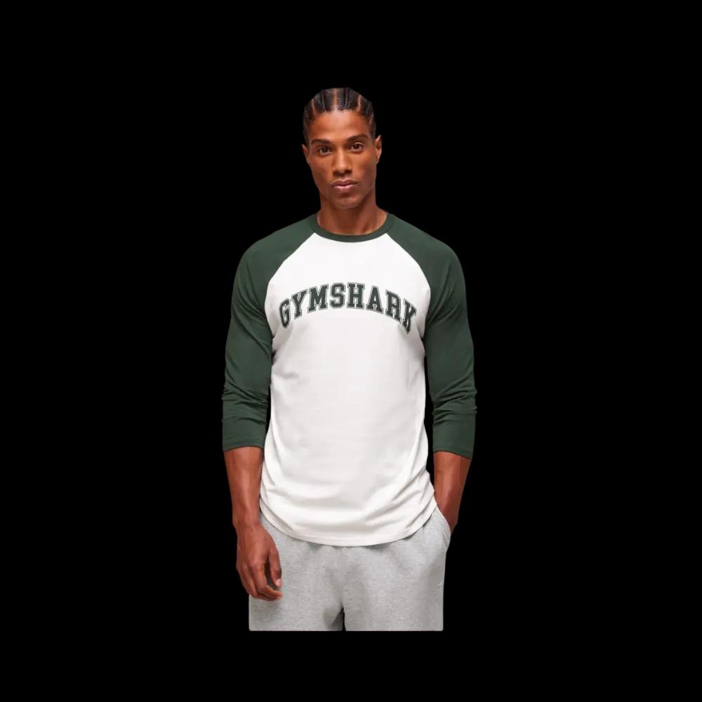 Gymshark GSLC Raglan 3/4 Sleeve T-Shirt Soft White/Trail Green