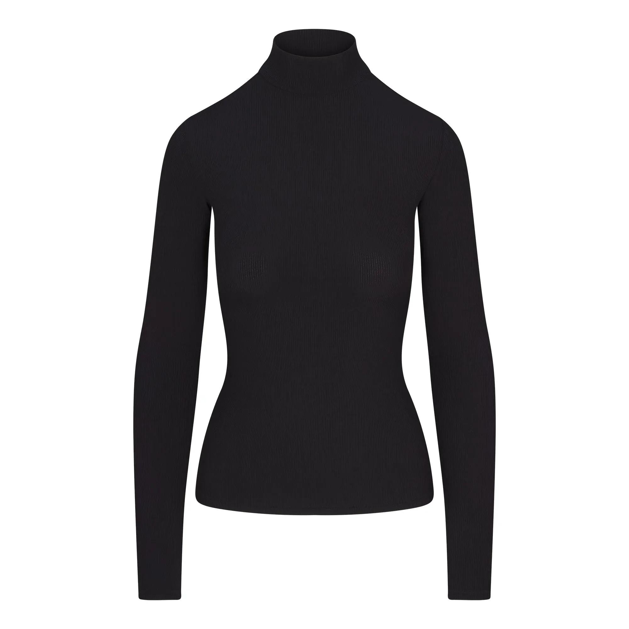 Skims Soft Lounge Mock Neck Long Sleeve Top Onyx Hype Fly India