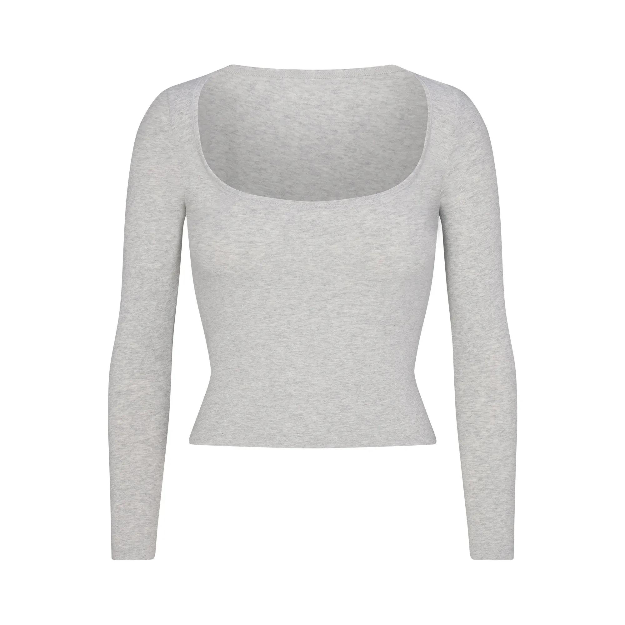 Skims Cotton Jersey Scoop Neck Long Sleeve Light Heather Grey