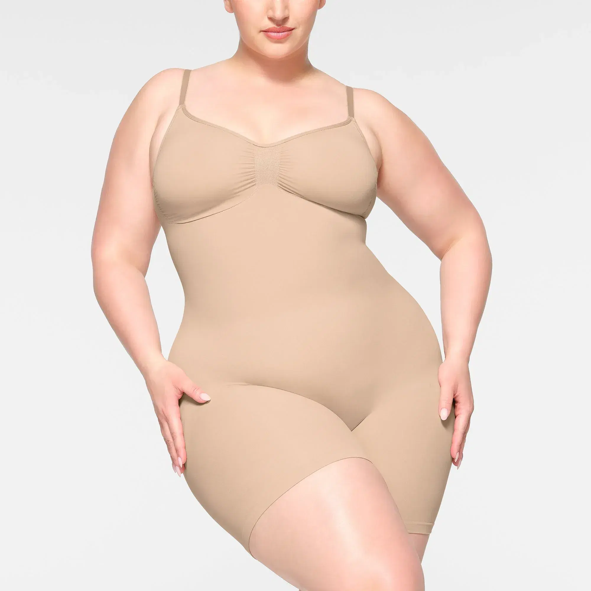 Skims Seamless Sculpt Mid Thigh Bodysuit Mica | Hype Fly India
