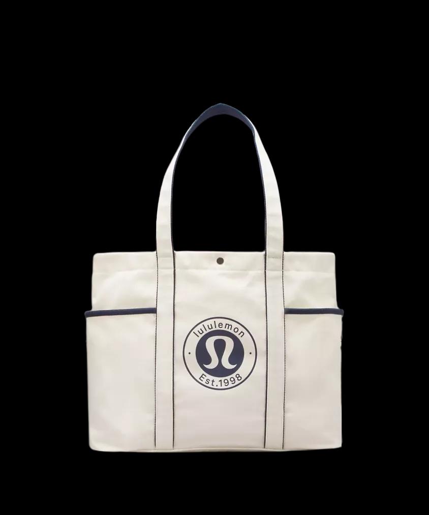 Lululemon Daily Multi-Pocket Canvas Tote Bag 20L Logo Natural/True Navy