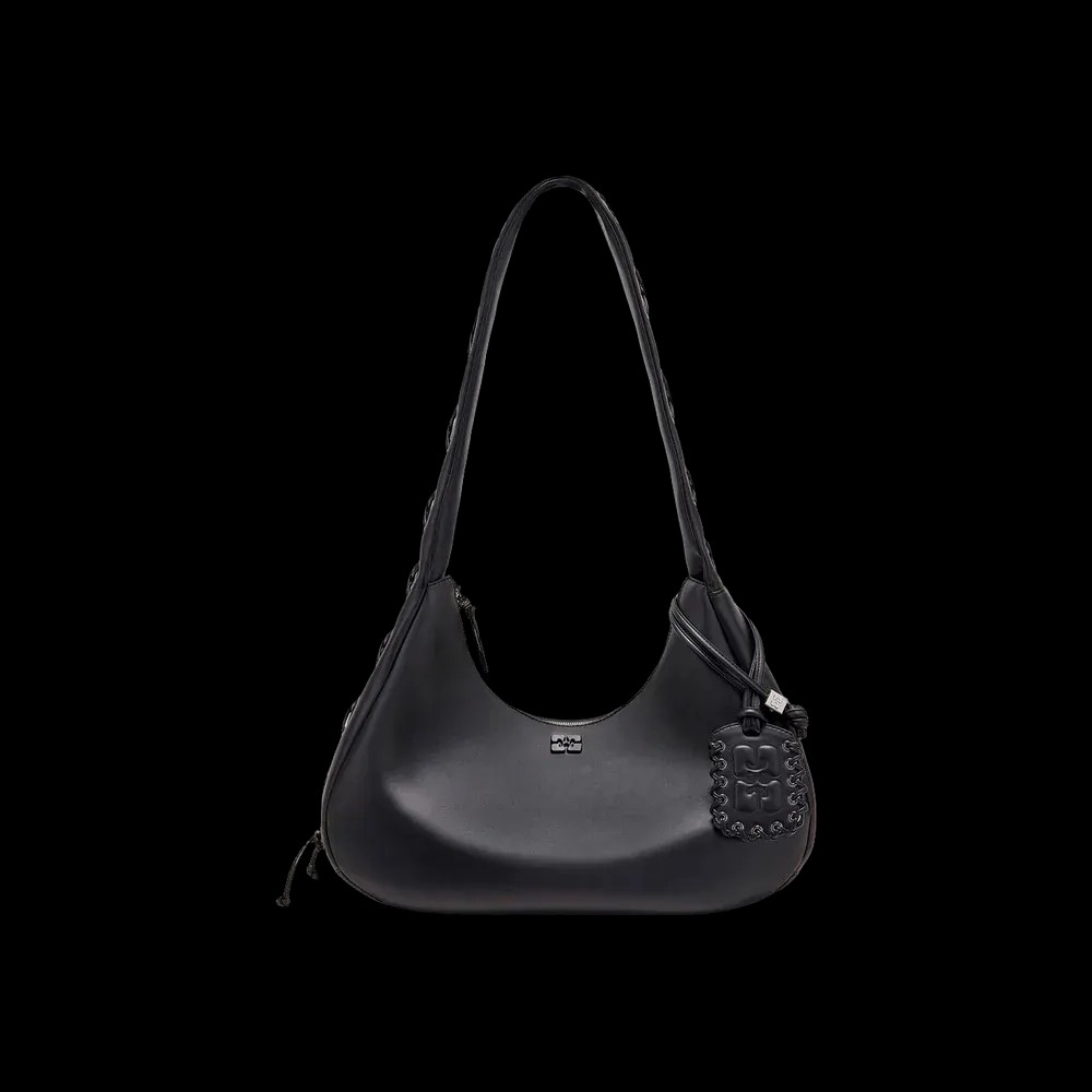 Ganni Black Medium Laces Hobo Bag - HypeFly India View 1