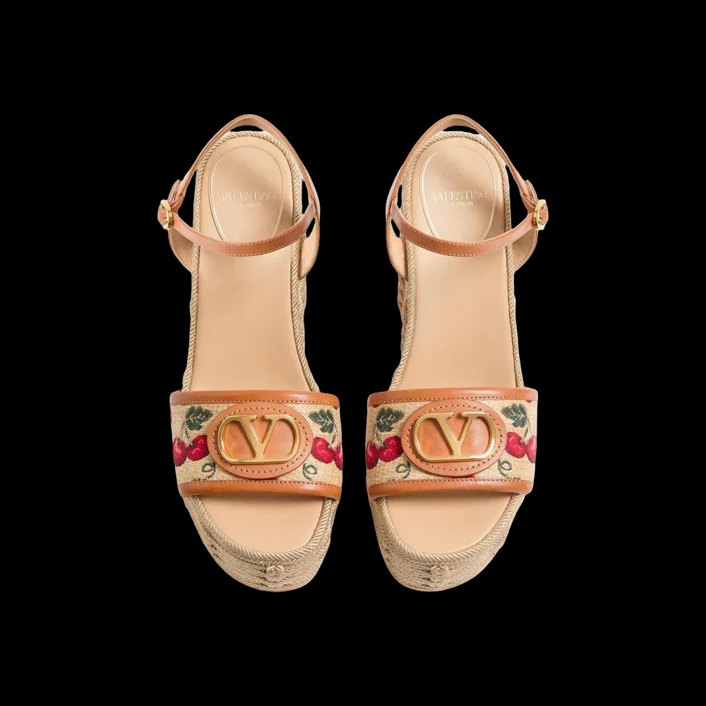 Valentino VLogo Signature Cherryfic Pattern Wedge Sandal 120mm Natural - HypeFly India View 2