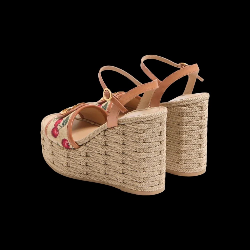 Valentino VLogo Signature Cherryfic Pattern Wedge Sandal 120mm Natural - HypeFly India View 5