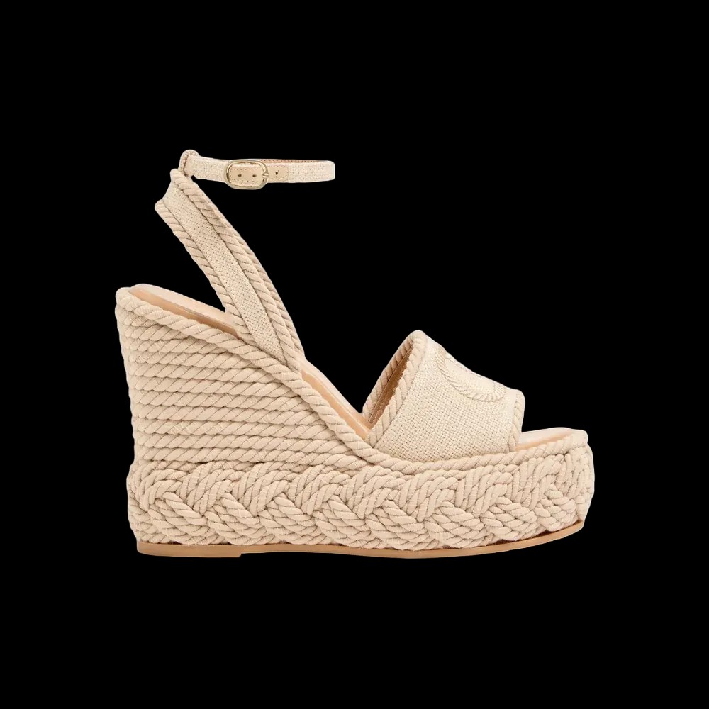 Valentino VLogo Torchon Wedge Sandal In Linen Canvas 130mm Ecru - HypeFly India View 1