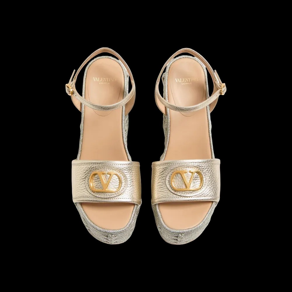 Valentino VLogo Signature Wedge Sandal In Laminated Grainy Calfskin 120mm Platinum - HypeFly India View 2