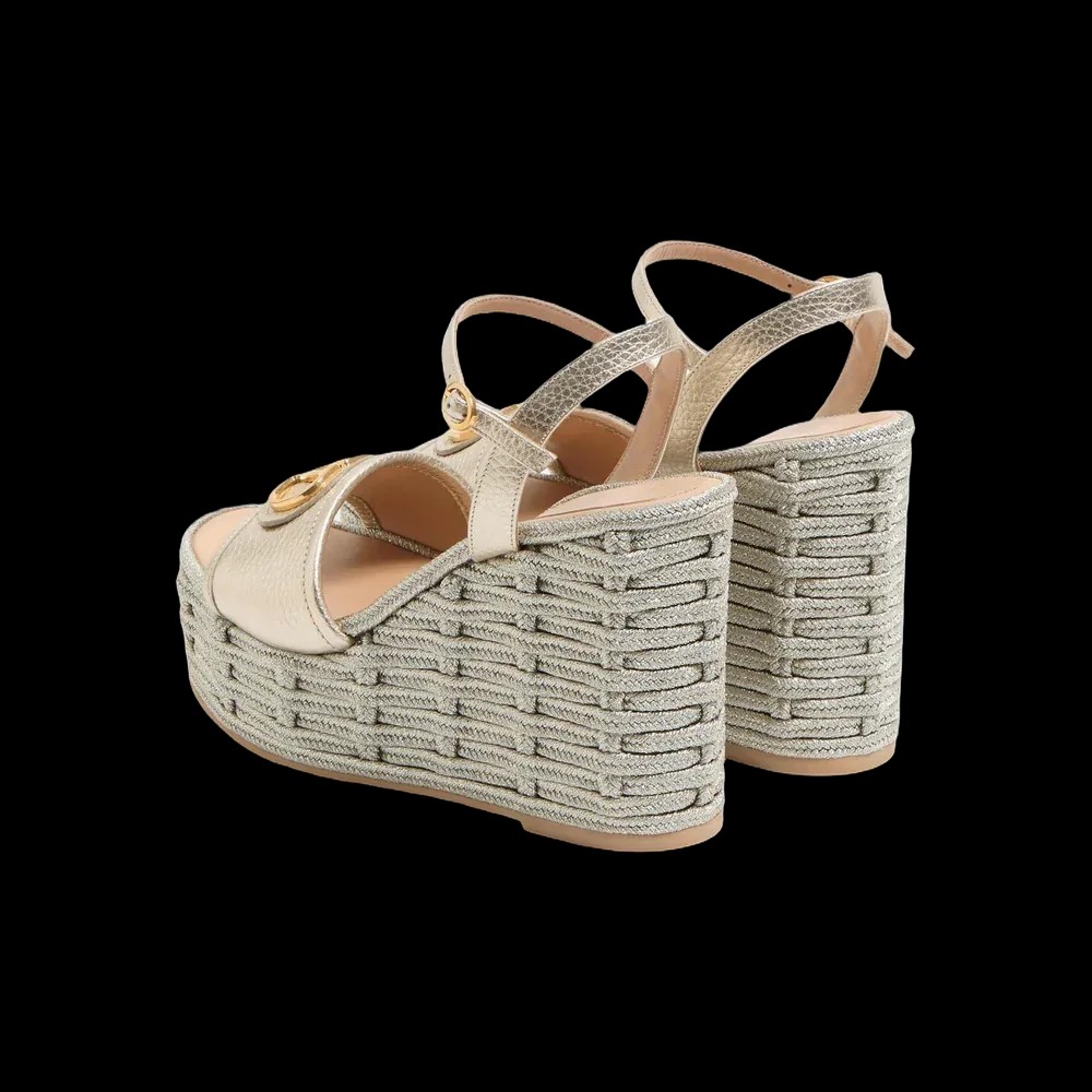 Valentino VLogo Signature Wedge Sandal In Laminated Grainy Calfskin 120mm Platinum - HypeFly India View 5