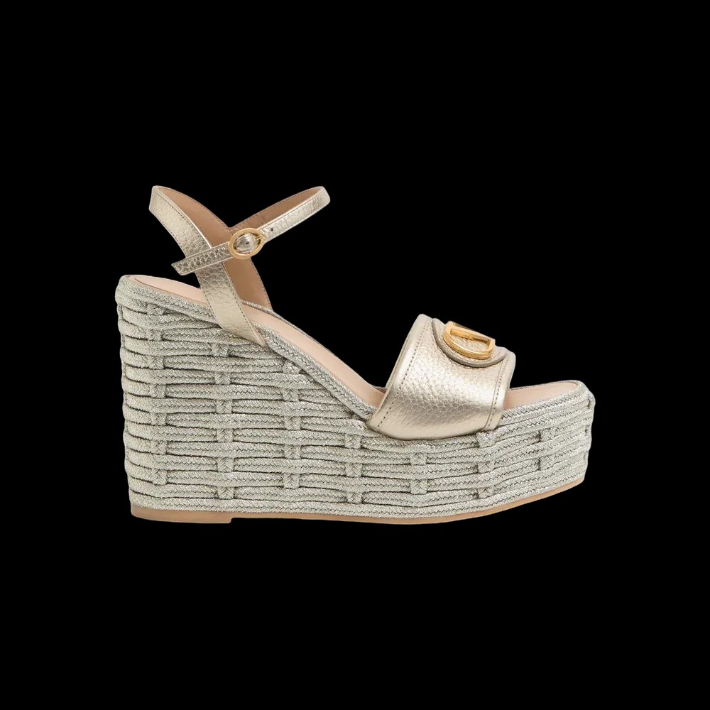 Valentino VLogo Signature Wedge Sandal In Laminated Grainy Calfskin 120mm Platinum - HypeFly India View 1
