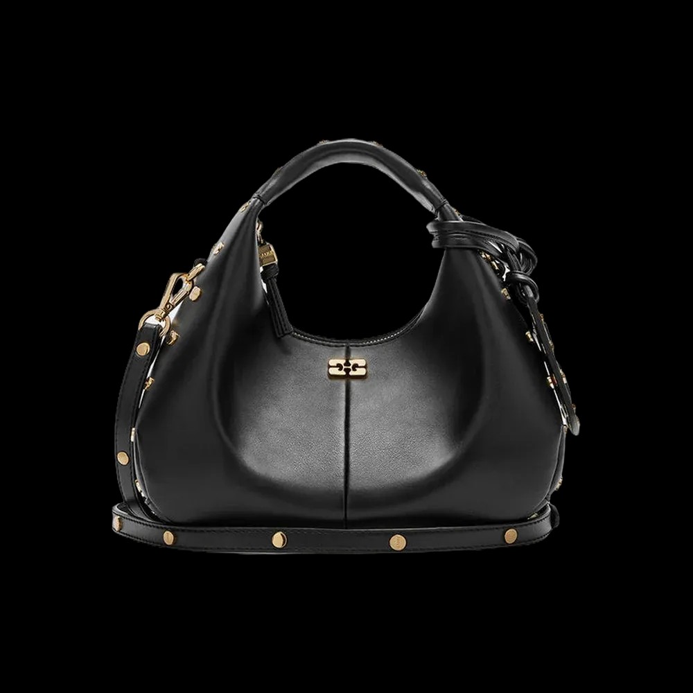 Ganni Mini Hobo Bag Studs in Black - HypeFly India View 1