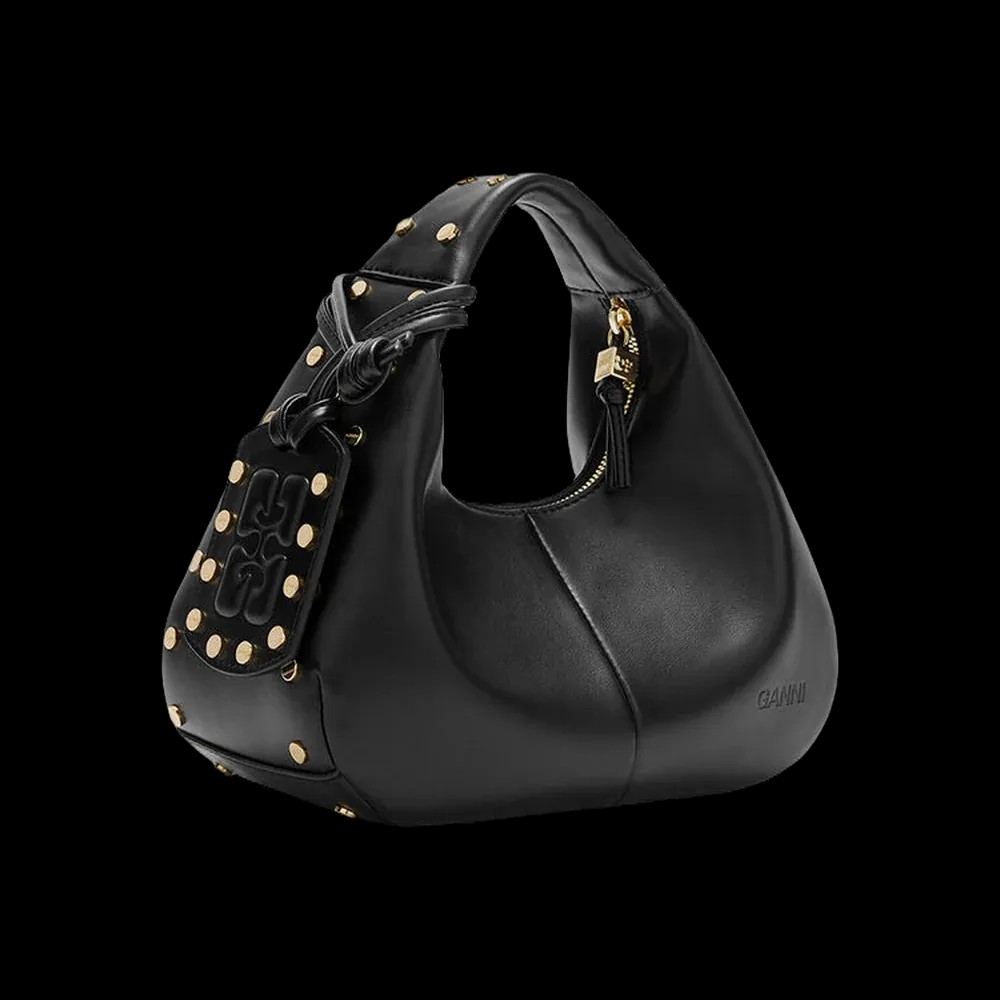 Ganni Mini Hobo Bag Studs in Black - HypeFly India View 4