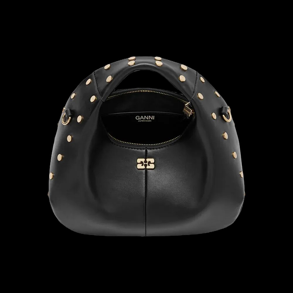 Ganni Mini Hobo Bag Studs in Black - HypeFly India View 3