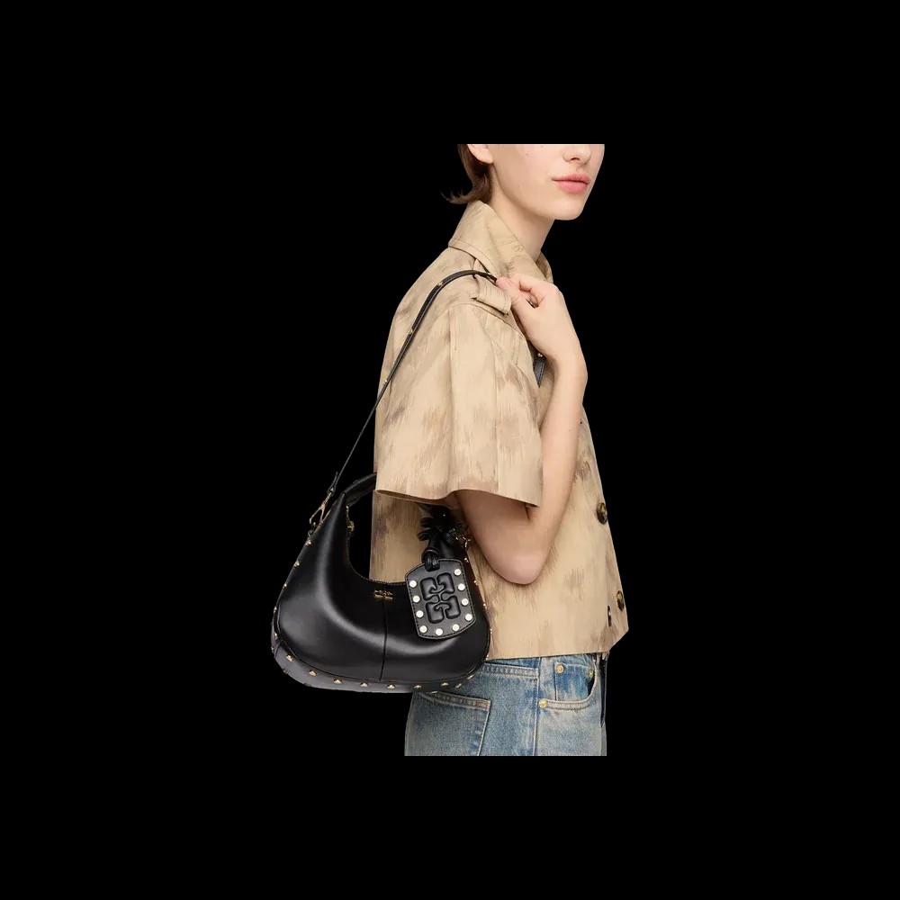 Ganni Mini Hobo Bag Studs in Black - HypeFly India View 2