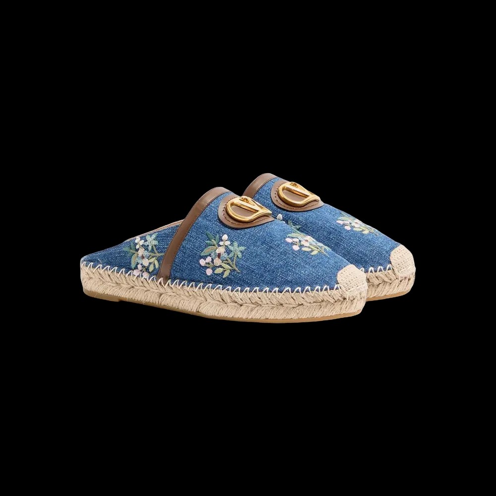 Valentino VLogo Signature Mule In Denim With Floral Embroidery 25mm Denim - HypeFly India View 4