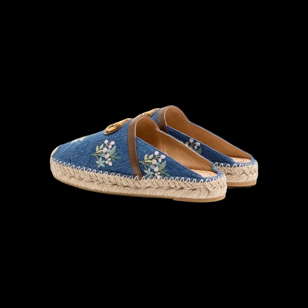 Valentino VLogo Signature Mule In Denim With Floral Embroidery 25mm Denim - HypeFly India View 3