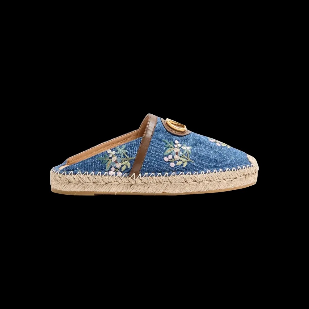 Valentino VLogo Signature Mule In Denim With Floral Embroidery 25mm Denim - HypeFly India View 1