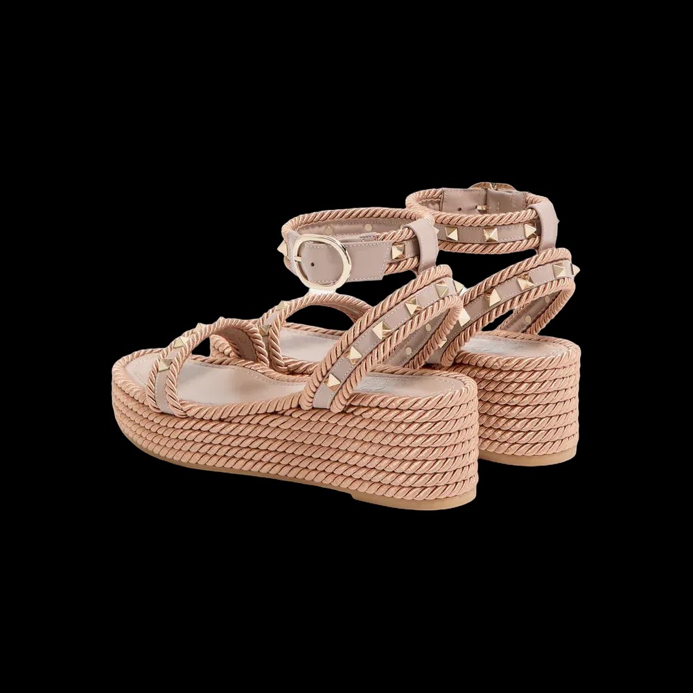 Valentino Rockstud Flatform Sandal In Calfskin 45mm Poudre - HypeFly India View 5