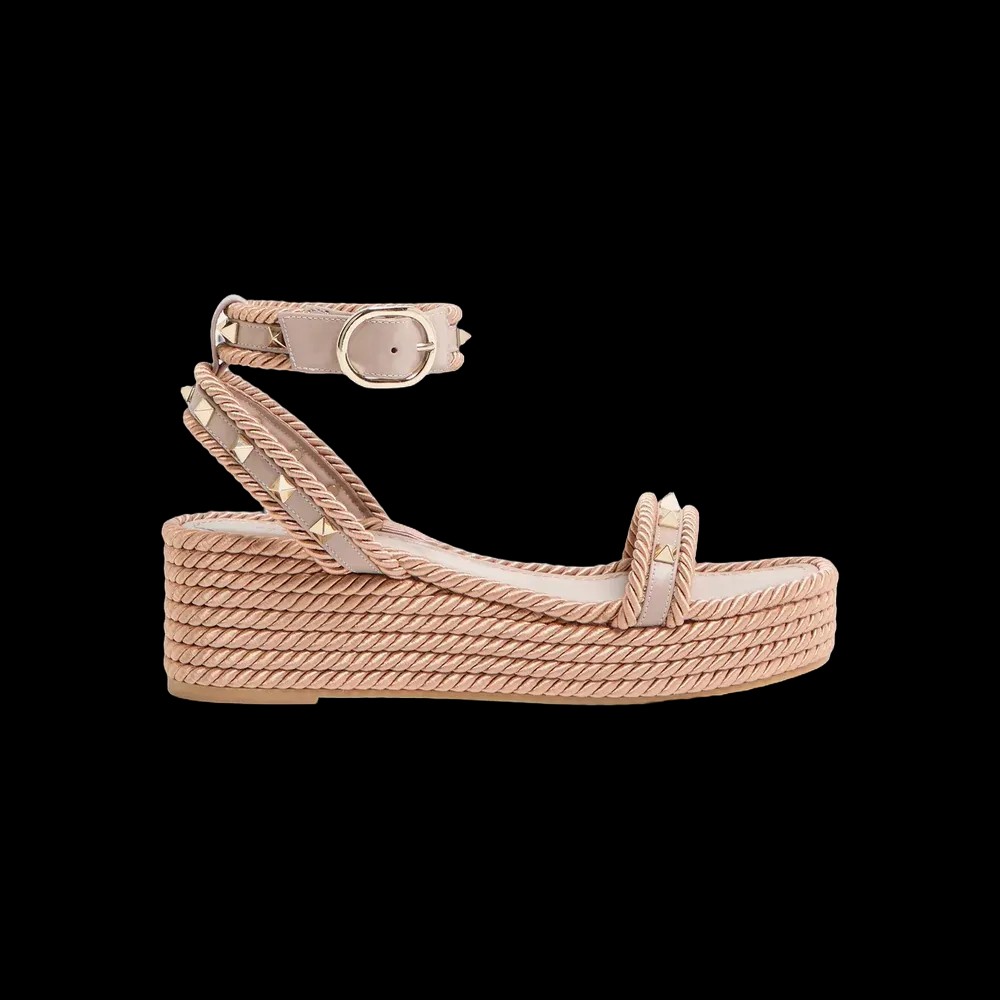 Valentino Rockstud Flatform Sandal In Calfskin 45mm Poudre - HypeFly India View 1