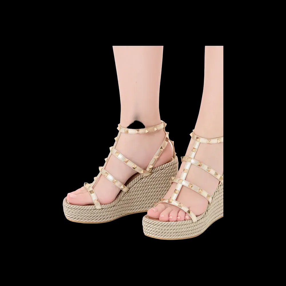 Valentino Rockstud Laminated Nappa Wedge Sandal 95mm Platinum - HypeFly India View 4
