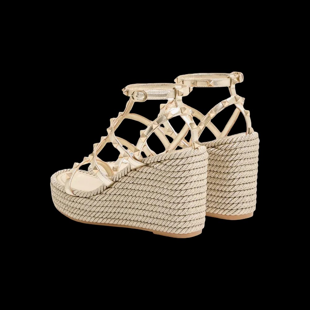 Valentino Rockstud Laminated Nappa Wedge Sandal 95mm Platinum - HypeFly India View 5