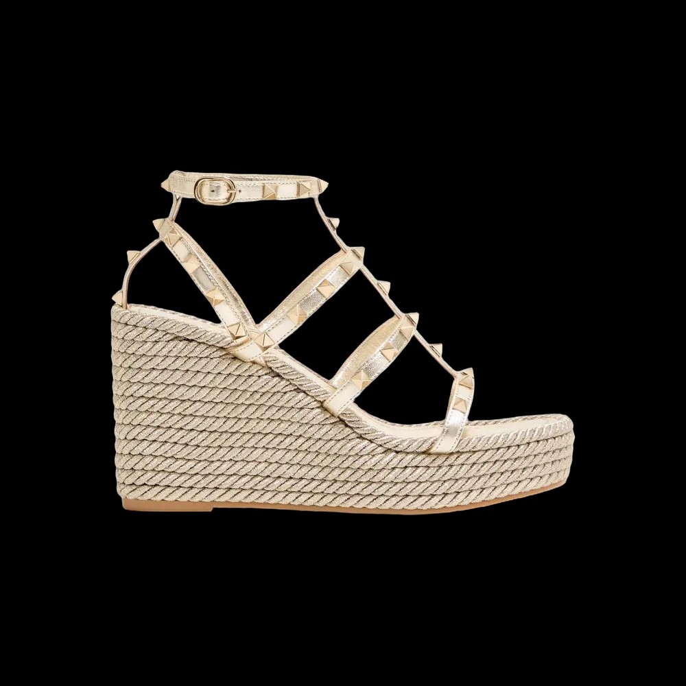 Valentino Rockstud Laminated Nappa Wedge Sandal 95mm Platinum - HypeFly India View 1