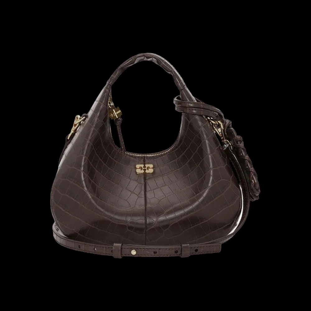 Ganni Brown Croco Mini Hobo Bag - HypeFly India View 1
