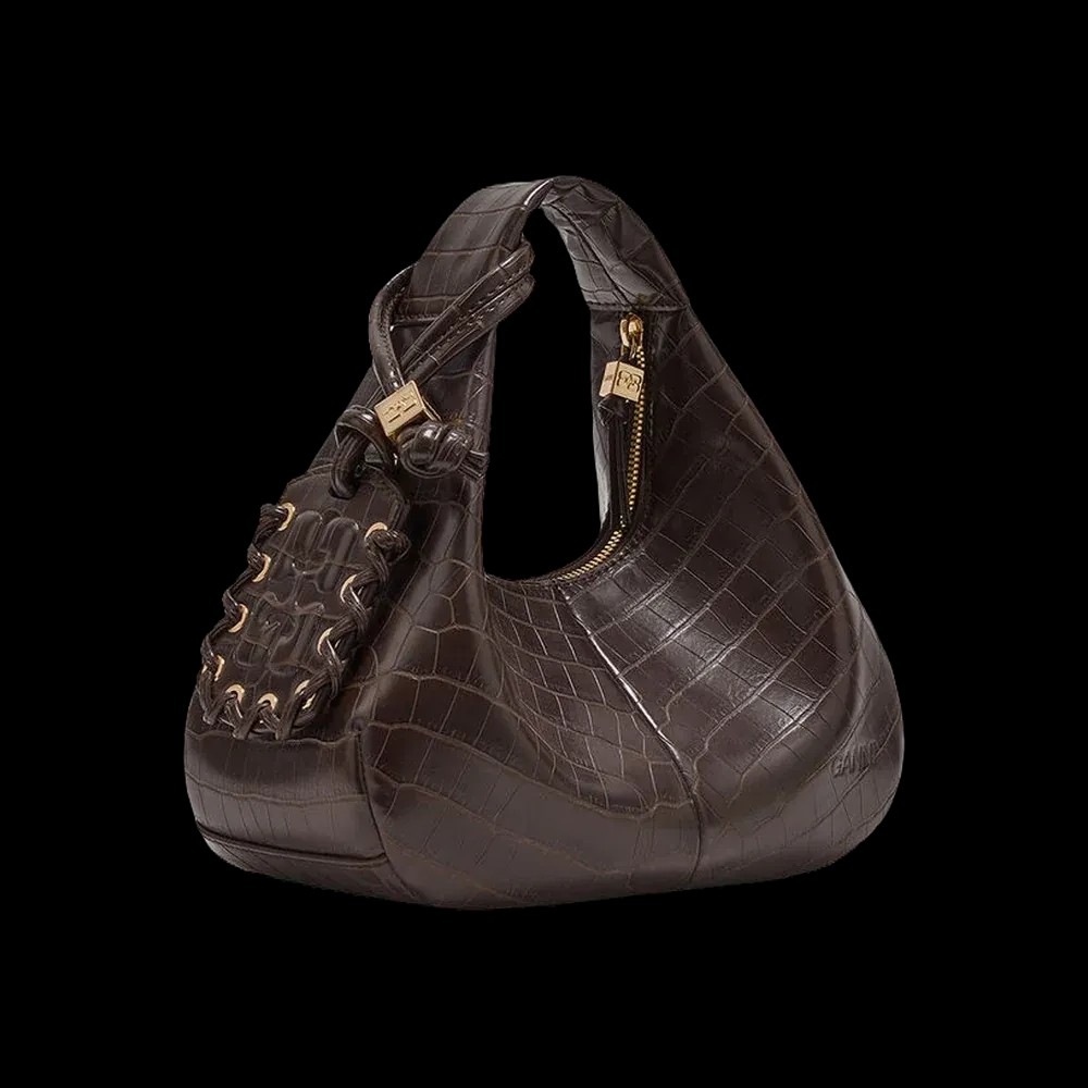 Ganni Brown Croco Mini Hobo Bag - HypeFly India View 3