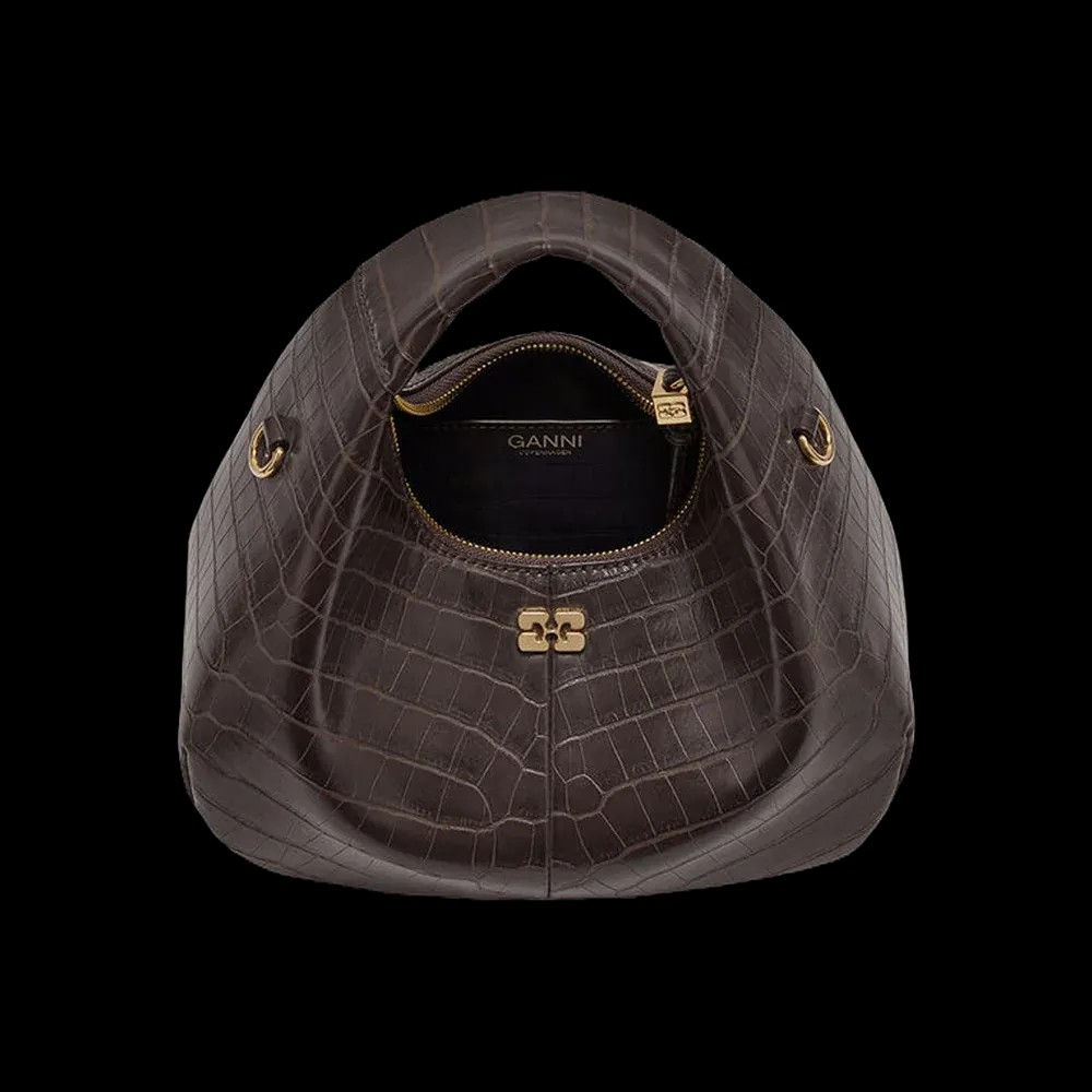 Ganni Brown Croco Mini Hobo Bag - HypeFly India View 4