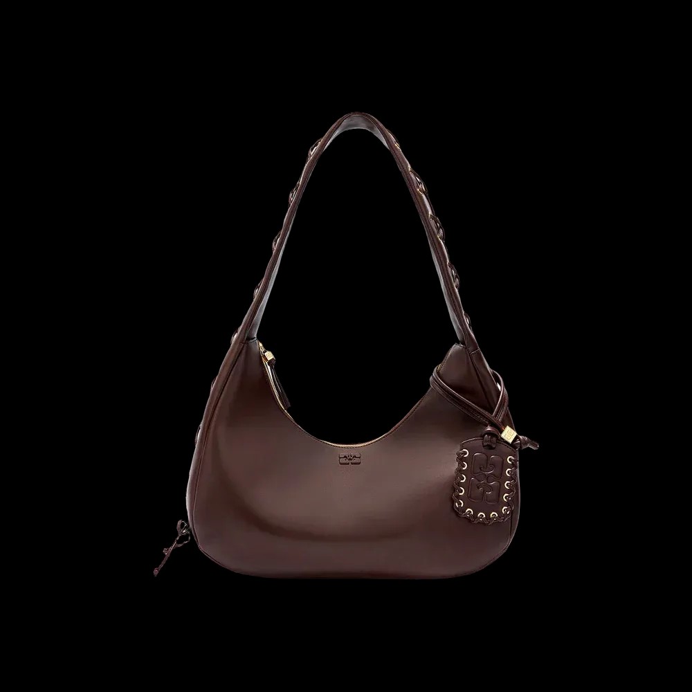 Ganni Brown Medium Laces Hobo Bag - HypeFly India View 1