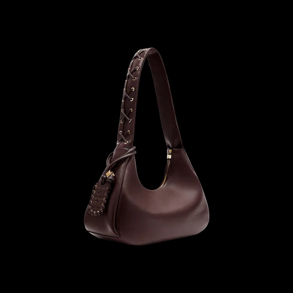 Ganni Brown Medium Laces Hobo Bag - HypeFly India View 3