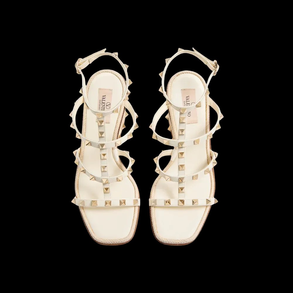Valentino Rockstud Calfskin Wedge Sandal With Cornely Embroidery 80mm Ivory - HypeFly India View 2