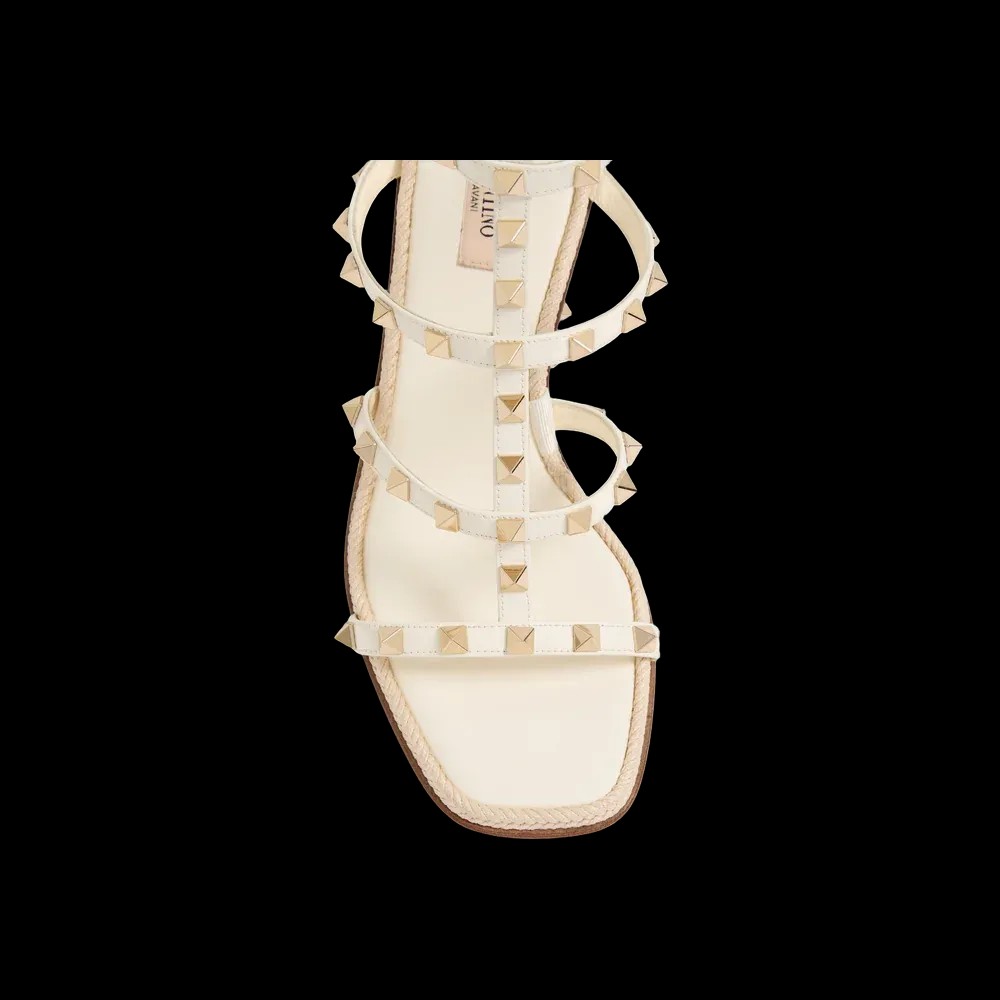 Valentino Rockstud Calfskin Wedge Sandal With Cornely Embroidery 80mm Ivory - HypeFly India View 4