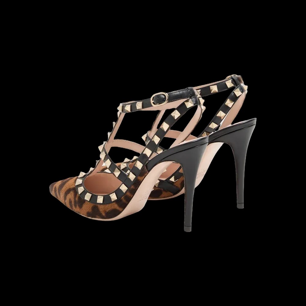 Valentino Rockstud Pumps With Straps In Pony-Effect Calfskin 100mm Brown - HypeFly India View 5