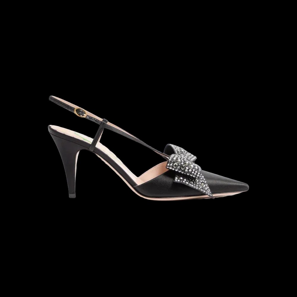 Valentino Bowow Slingback Pumps In Satin 85mm Black - HypeFly India View 1