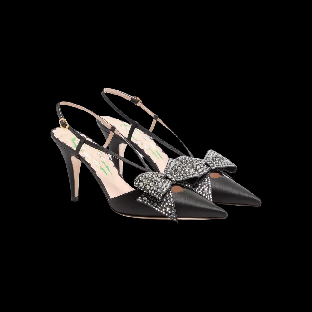 Valentino Bowow Slingback Pumps In Satin 85mm Black - HypeFly India View 2