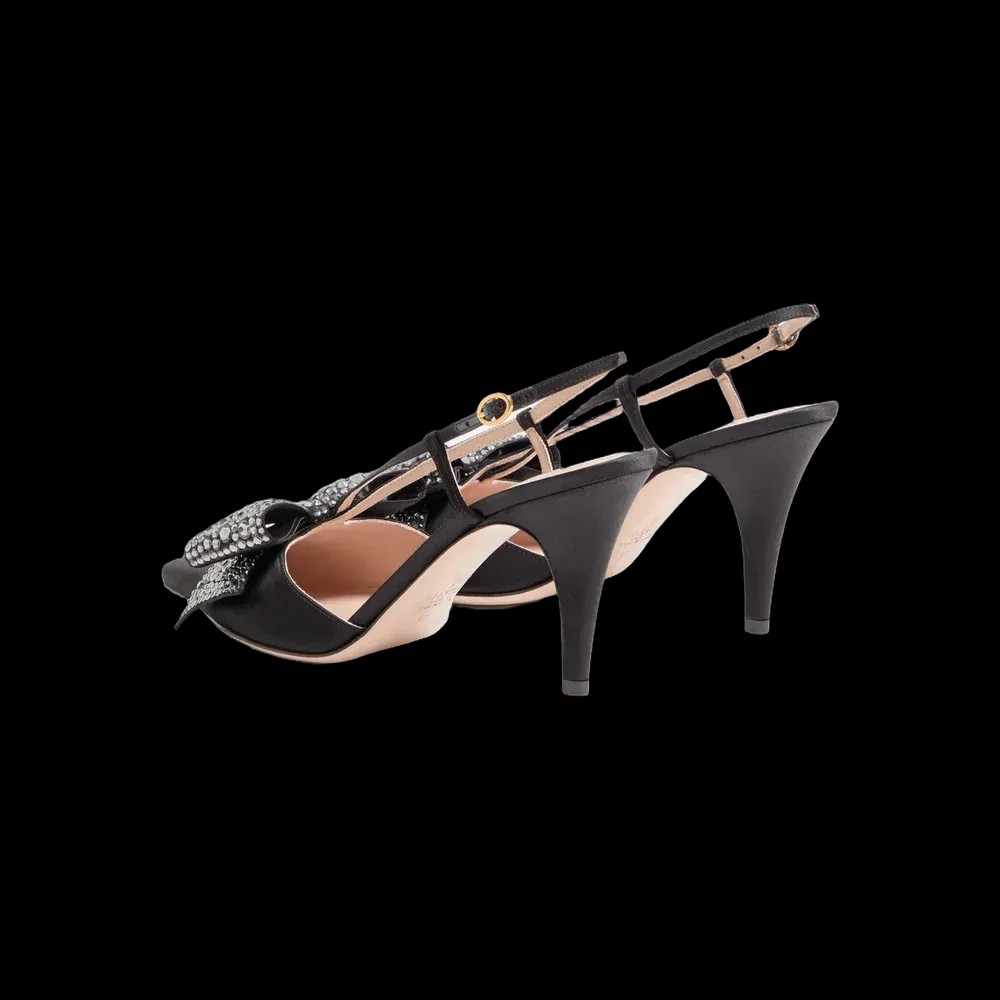 Valentino Bowow Slingback Pumps In Satin 85mm Black - HypeFly India View 4