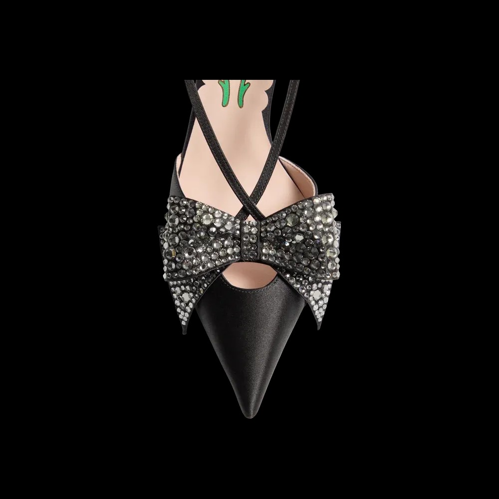 Valentino Bowow Slingback Pumps In Satin 85mm Black - HypeFly India View 3