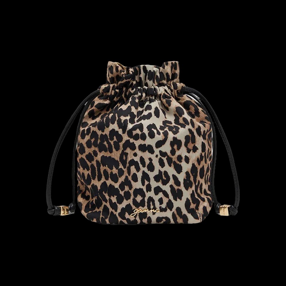 Ganni Printed Bou Bucket Pouch in Leopard - HypeFly India View 1