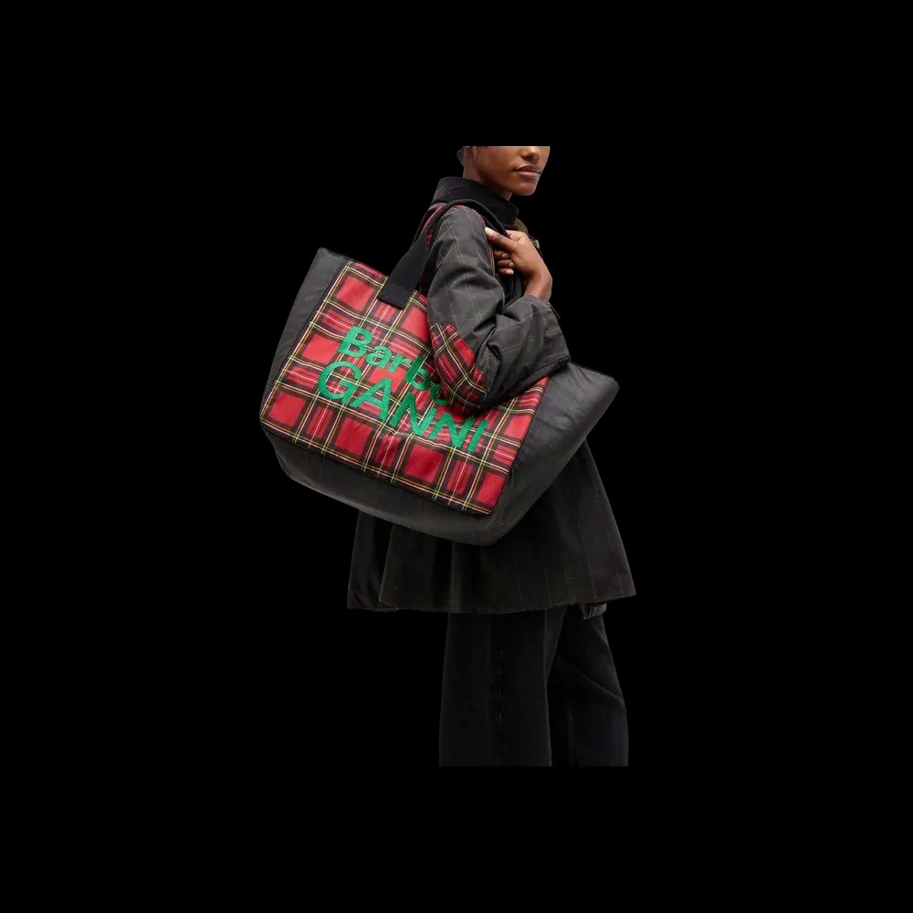 Ganni Red Tartan Tote - HypeFly India View 2