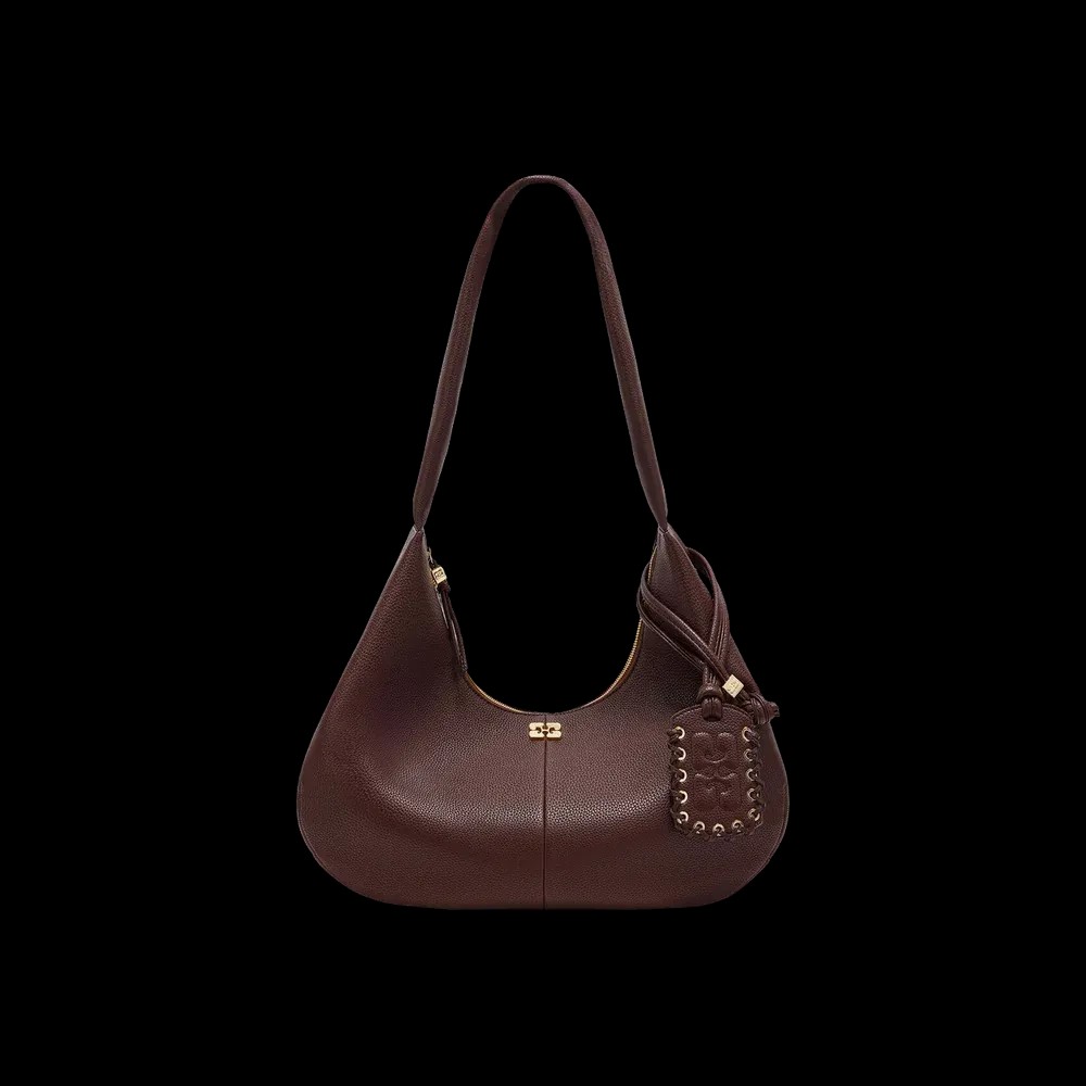 Ganni Brown Grained Medium Hobo Bag - HypeFly India View 1