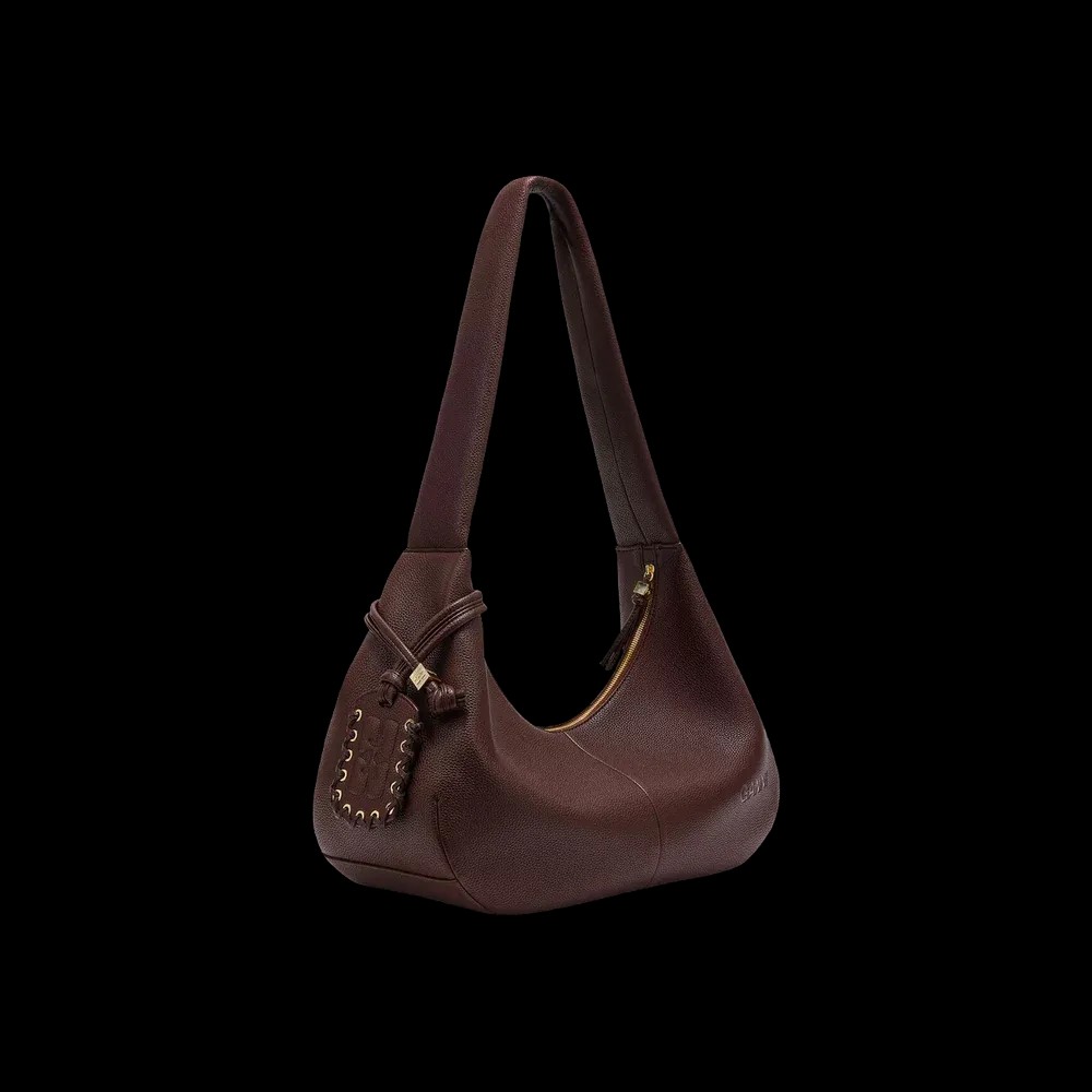 Ganni Brown Grained Medium Hobo Bag - HypeFly India View 3