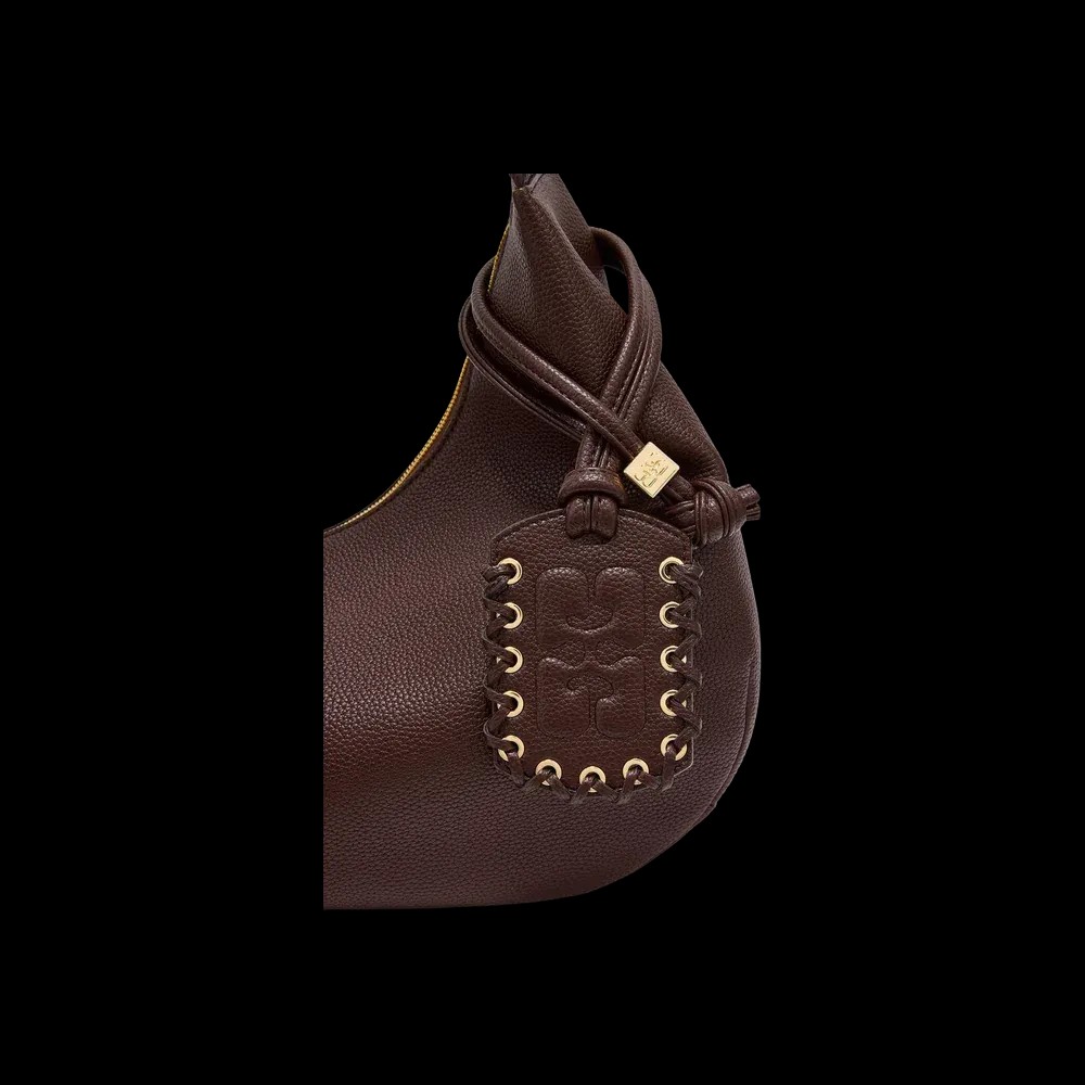 Ganni Brown Grained Medium Hobo Bag - HypeFly India View 2