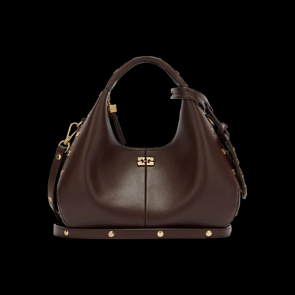 Ganni Mini Hobo Bag Studs in Brown - HypeFly India View 1
