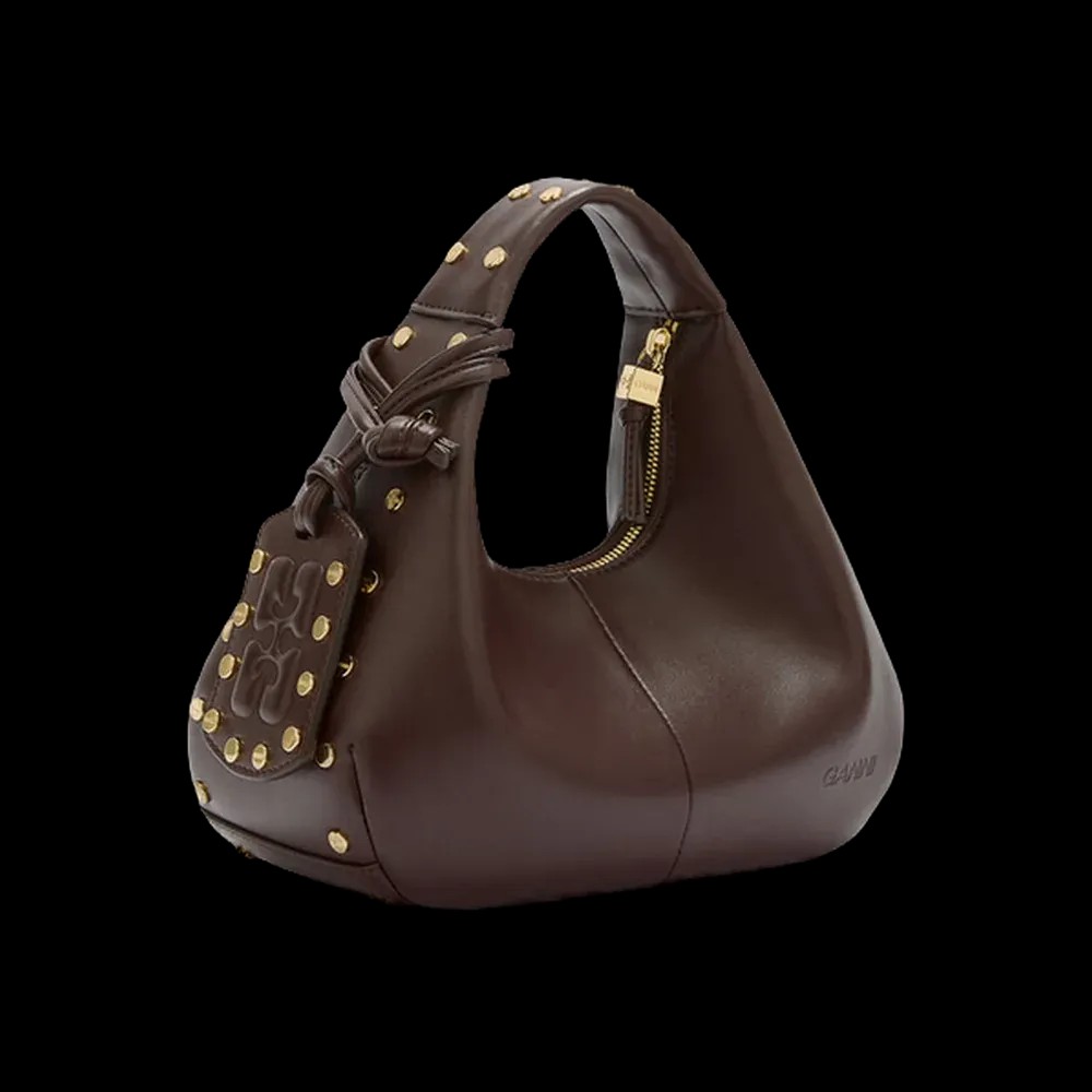 Ganni Mini Hobo Bag Studs in Brown - HypeFly India View 2