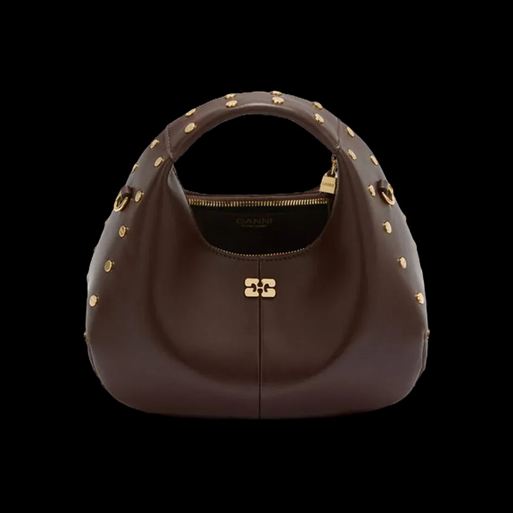 Ganni Mini Hobo Bag Studs in Brown - HypeFly India View 3