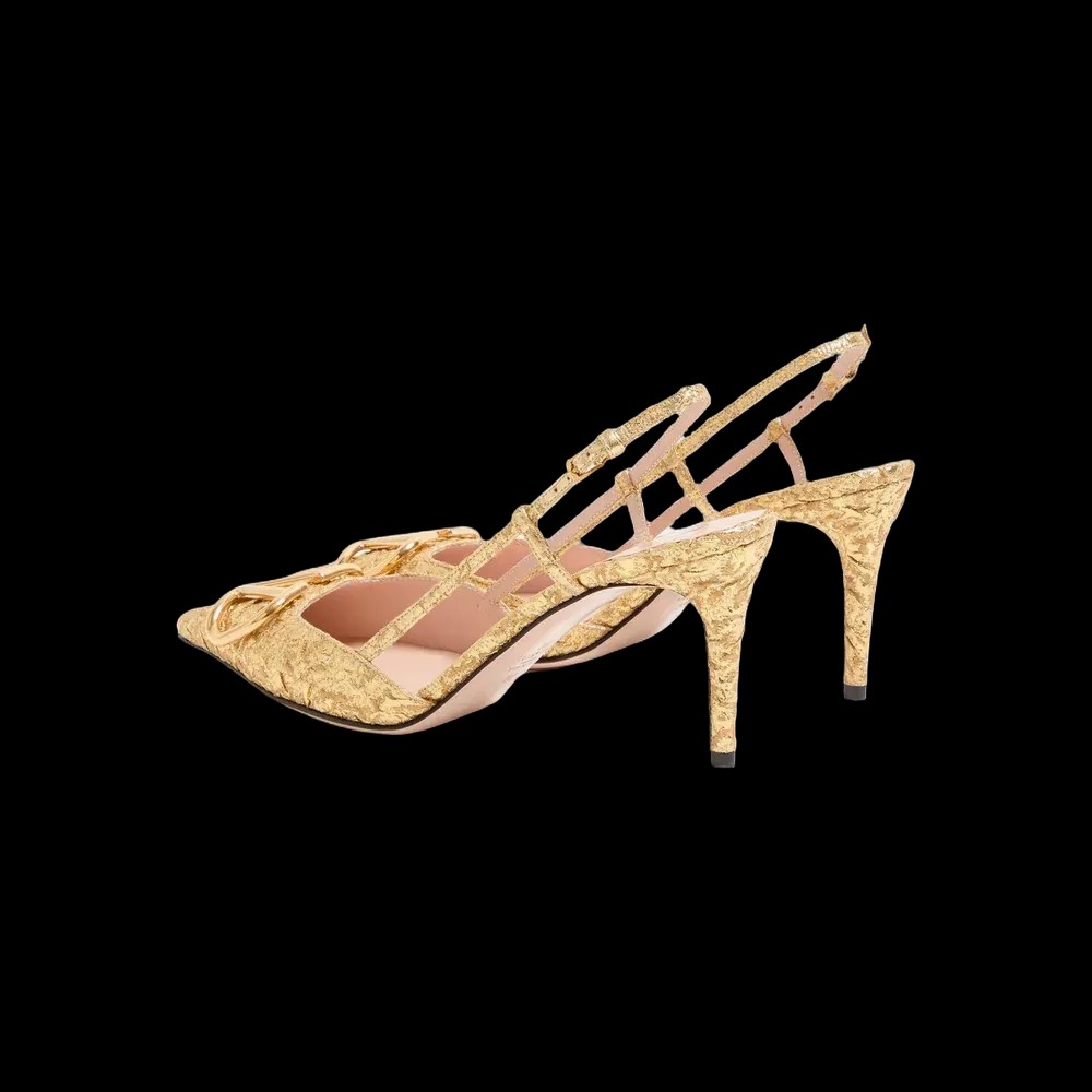 Valentino VLogo Signature Slingback Pumps In Cloqué Jacquard Fabric 80mm Gold - HypeFly India View 5