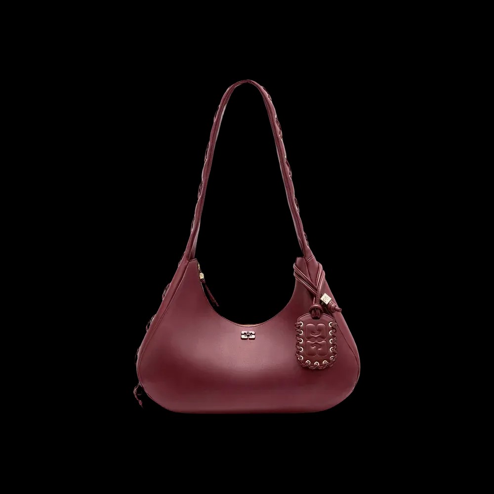 Ganni Burgundy Medium Laces Hobo Bag - HypeFly India View 1