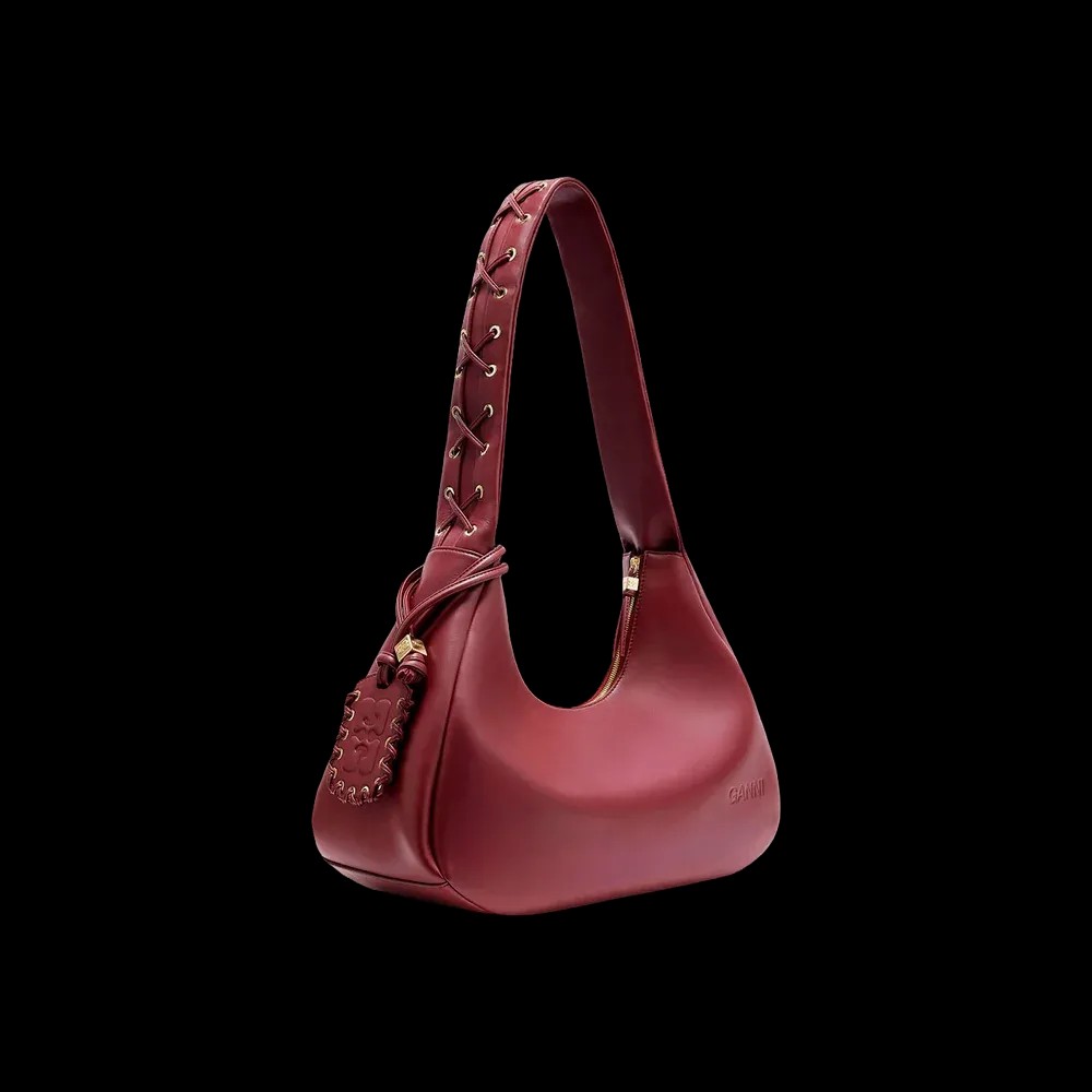 Ganni Burgundy Medium Laces Hobo Bag - HypeFly India View 4