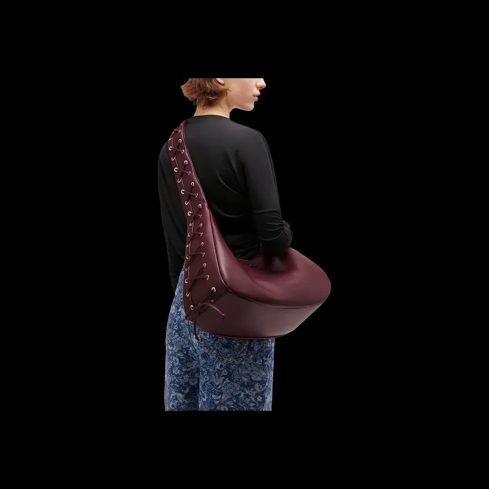 Ganni Burgundy Medium Laces Hobo Bag - HypeFly India View 3