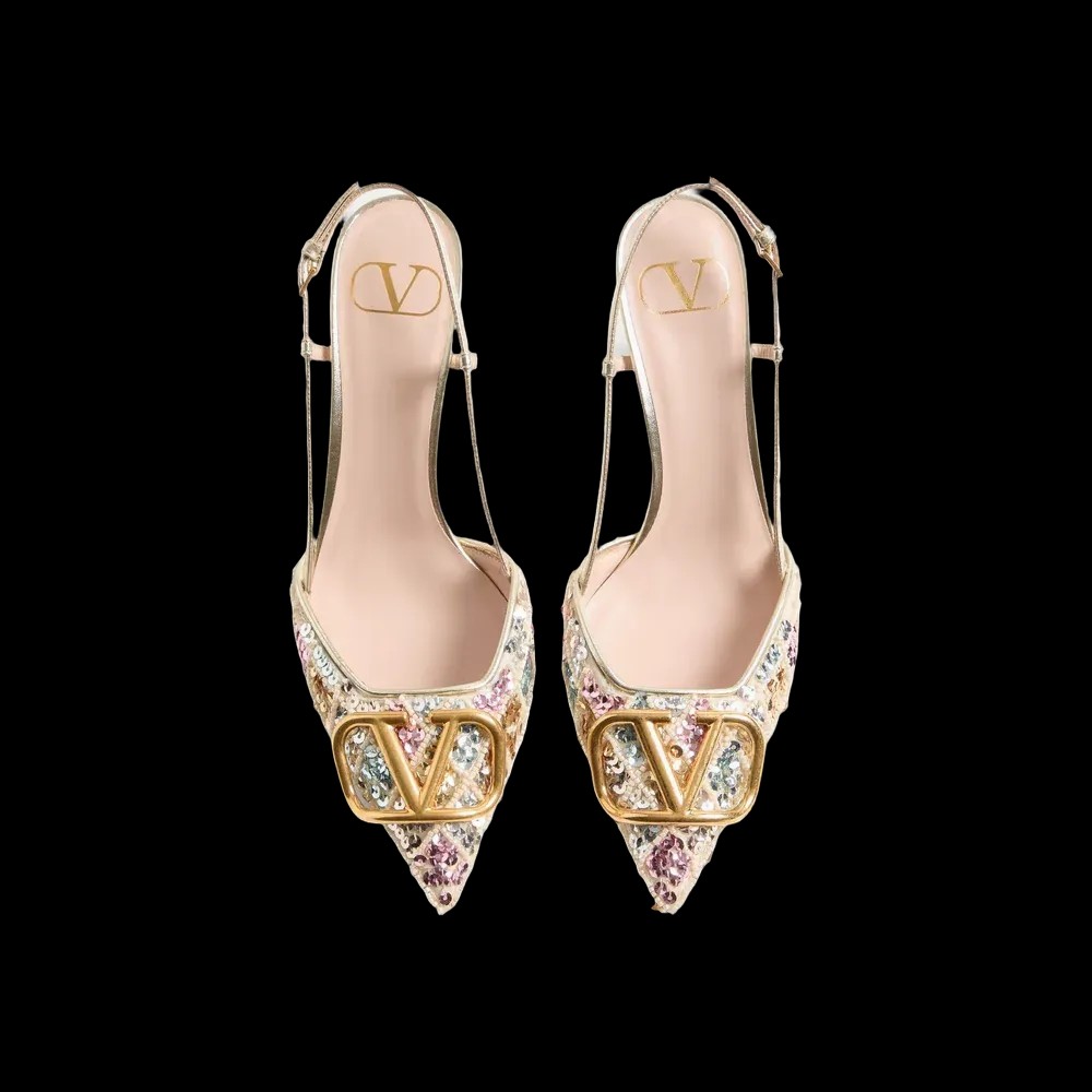 Valentino VLogo Signature Slingback Décolleté With Rhombelle Embroidery 80mm Platinum - HypeFly India View 2
